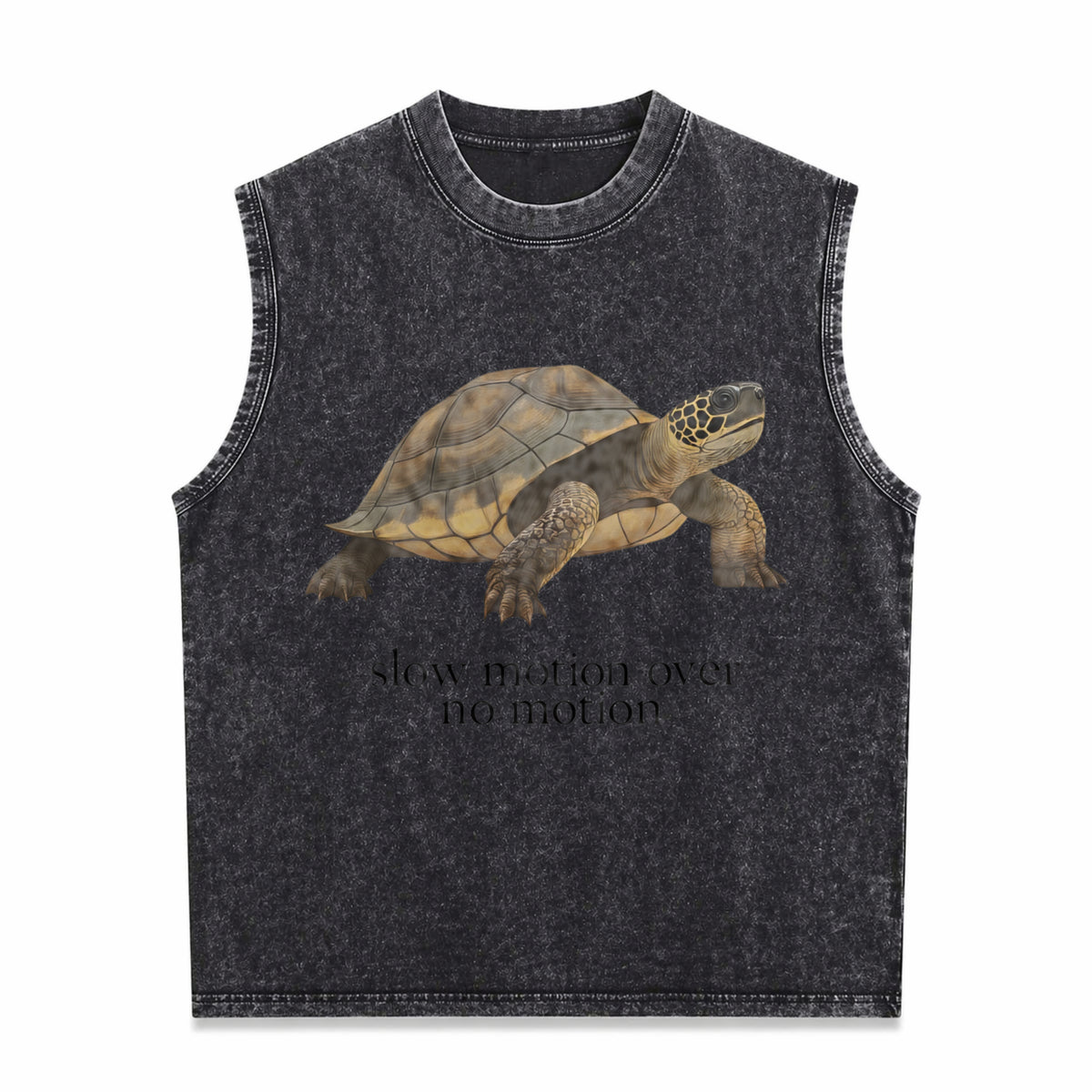 Slow Motion Over No Motion Turtle - Funny Gen Z Slang Men's Washed Tank Top - Black