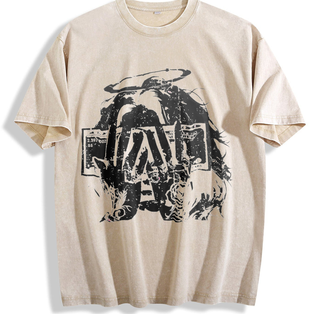 Money Angel Rose Vintage Washed T-Shirt - Beige