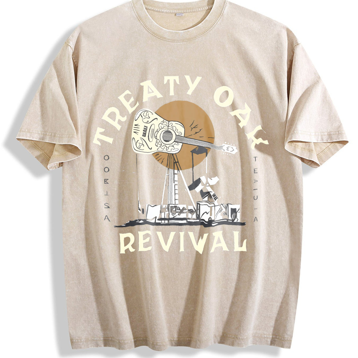 Treaty Oak Revival Guitar Vintage Washed T-Shirt - Beige