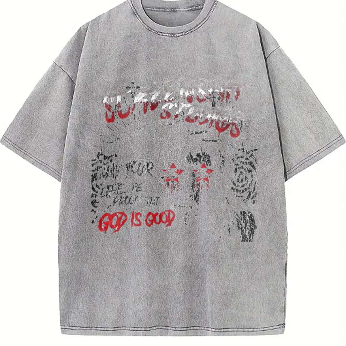 God Is Good Jesus Black Grunge Religious Vintage Washed T-Shirt - product view