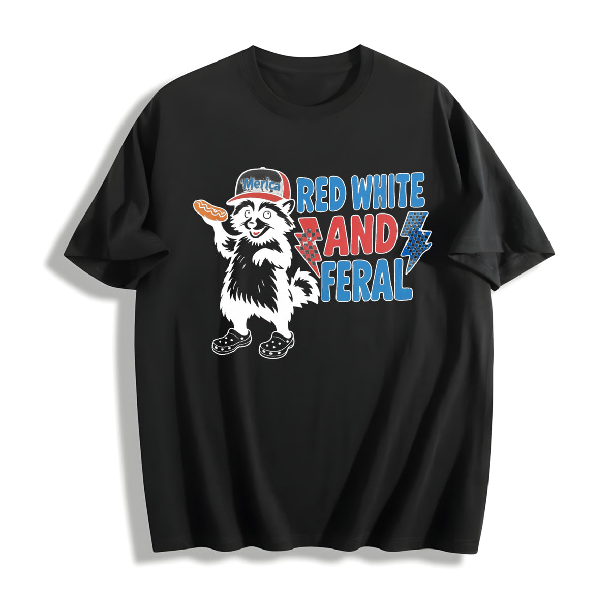 Funny Raccoon 4th Of July Cotton T-Shirt - Black
