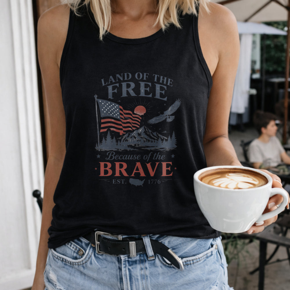 Land Of The Free Because Of The Brave USA Flag Women's Tank Top - Black