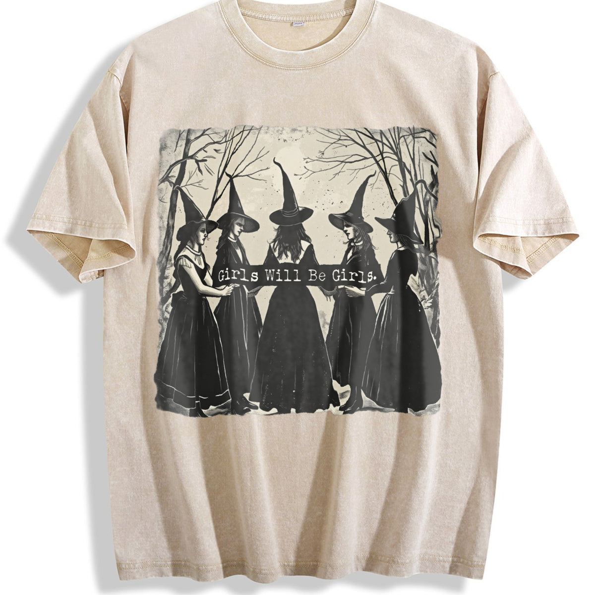 Girls Will Be Girls Witch Vintage Washed T-Shirt - Beige