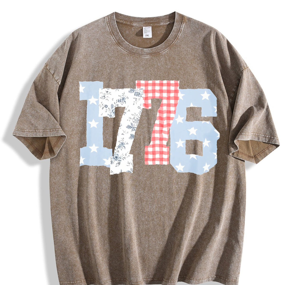 1776 Plaid Floral Star Number Vintage Washed T-Shirt - product view