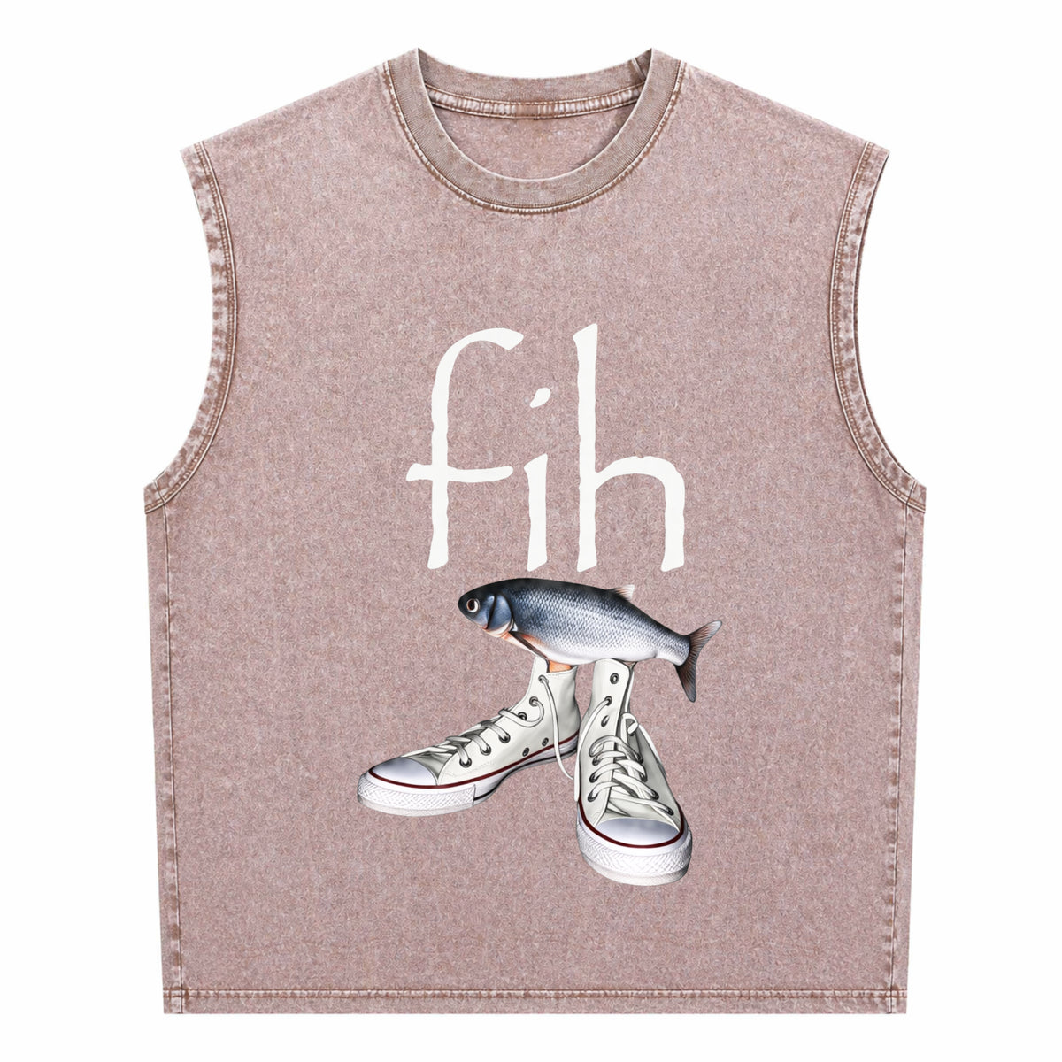 Fih Shoes Fish Funny Misspelled Fish Meme Fih Calling Men's Washed Tank Top - product view