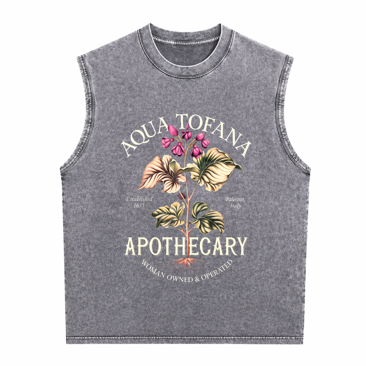 Aqua Tofana Funny Feminist Apothecary Men's Washed Tank Top - product view