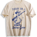 Funny Goose Today I'm A Serious Goose Vintage Washed T-Shirt - Beige