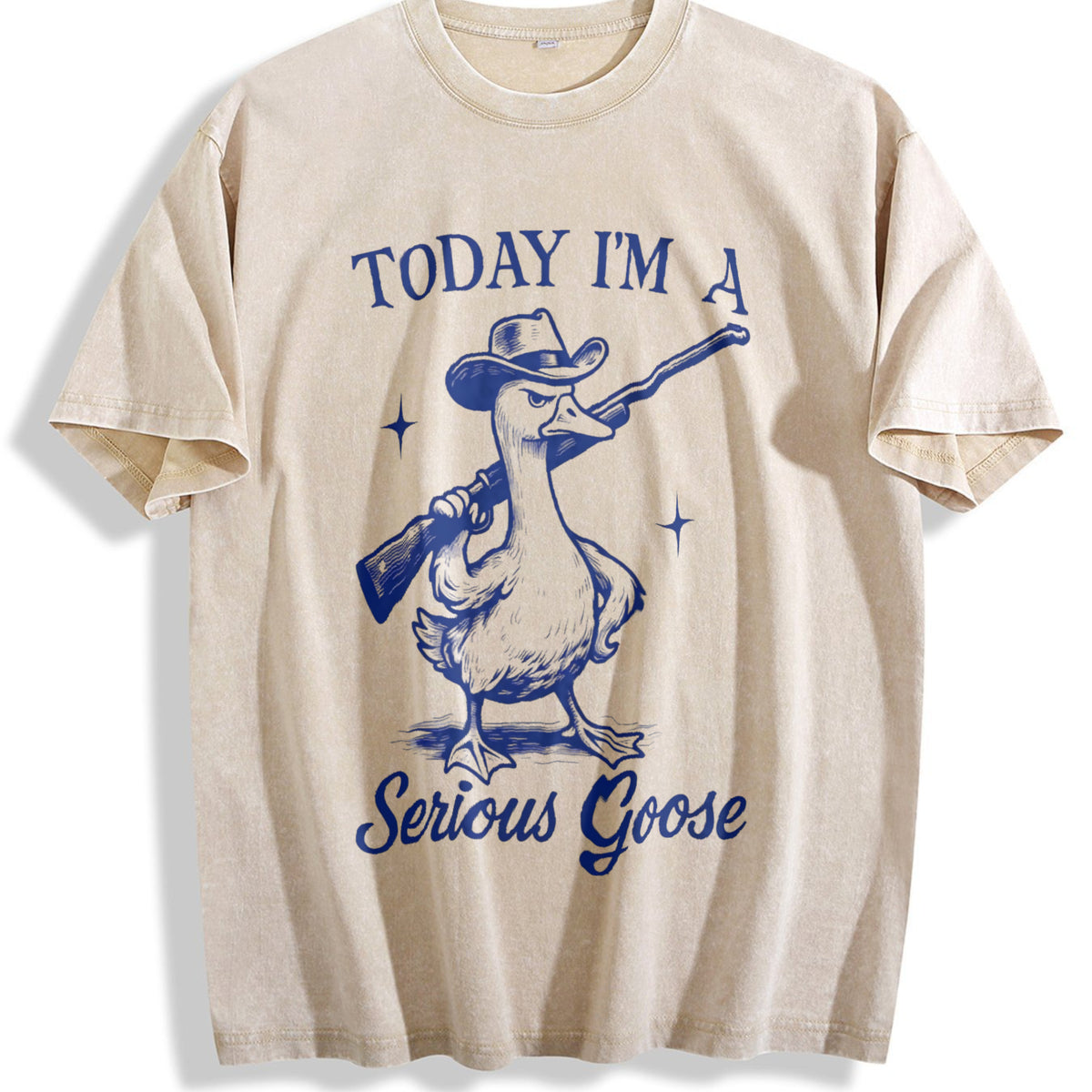 Funny Goose Today I'm A Serious Goose Vintage Washed T-Shirt - Beige
