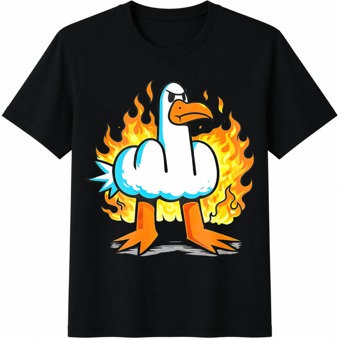 Funny Rude Seagull Cotton T-Shirt - Black