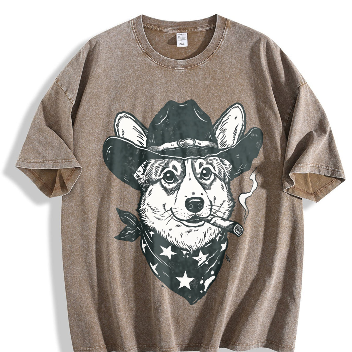 Smoking Cowboy Corgi Vintage Washed T-Shirt - product view