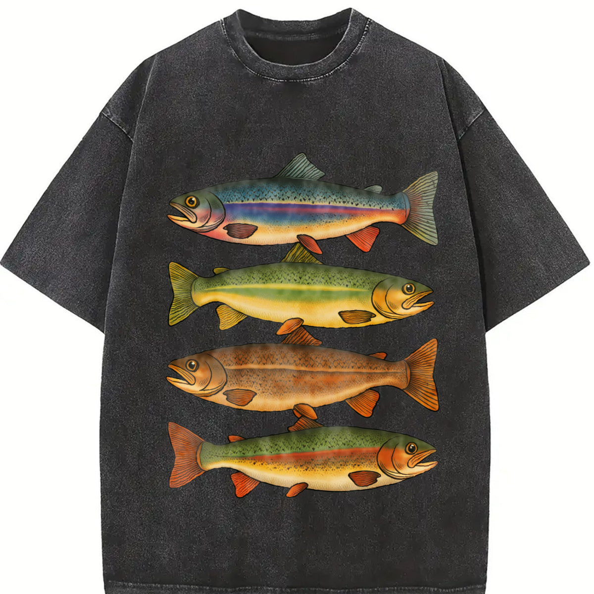 Trout, fishing enthusiast, fish lover Oversize Unisex Washed T-Shirt for Women and Men's Unisex Fit Batik Cotton Oversize Streetwear Menswear  Super Soft Pre-Shrunk