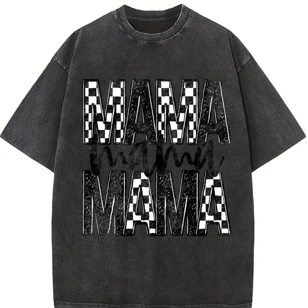 Comfort Colors Checker & Faux Glitter 'Mama' Completed Tee Top Womenswear
