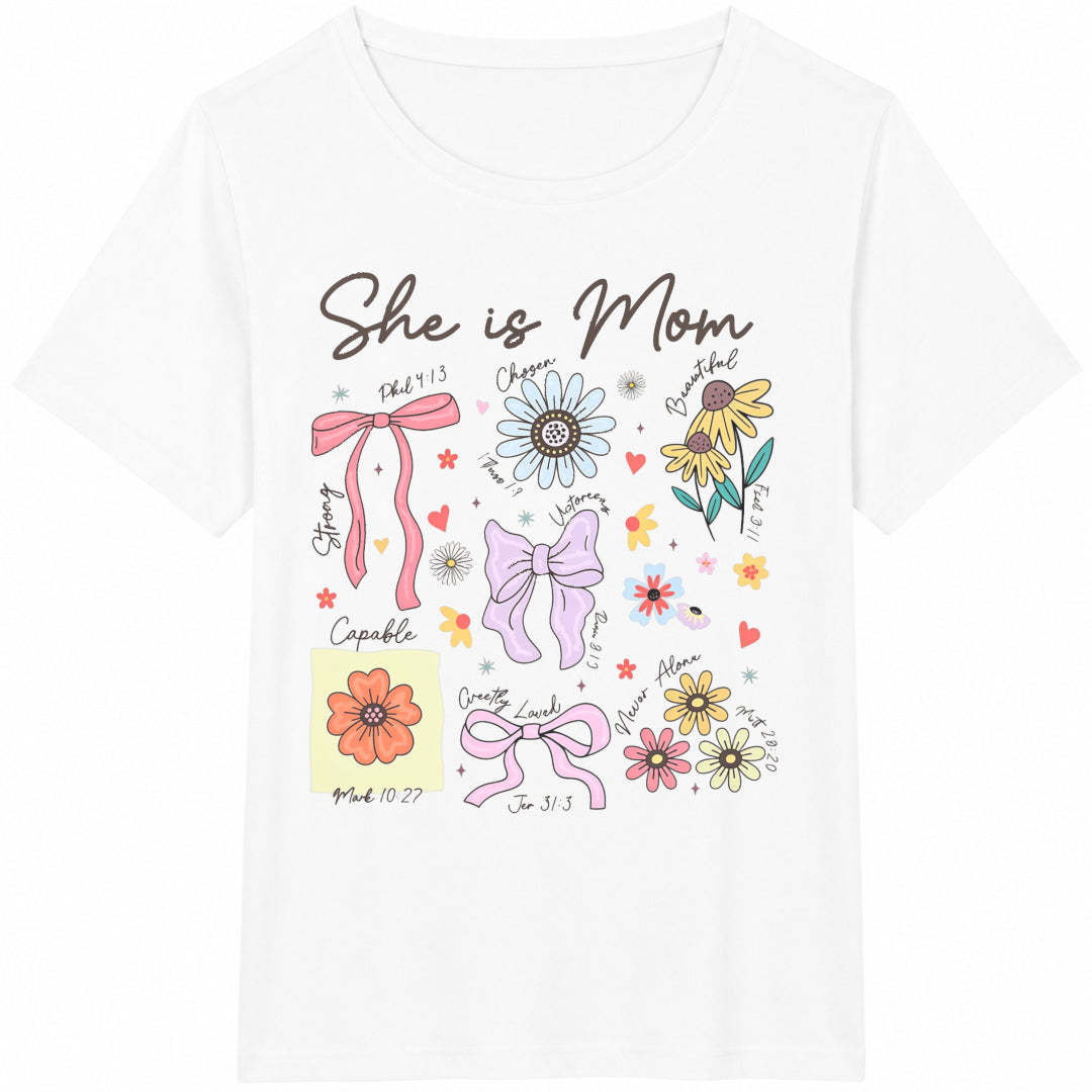 She Is Mom : Christian Floral Cotton T-Shirt - product view
