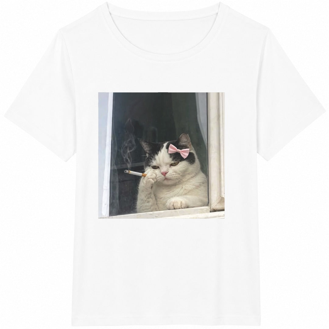 Funny Smoking Cat Cotton T-Shirt - product view