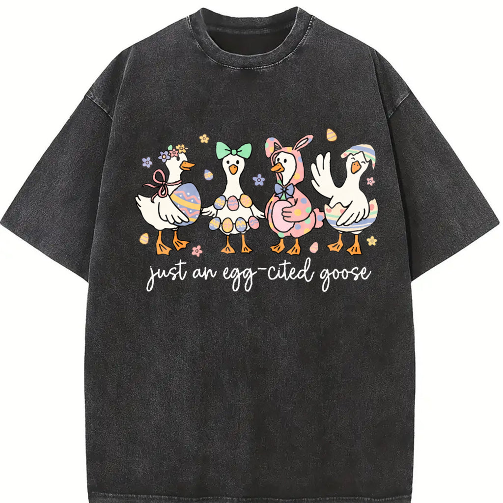 Comfort Colors Just An Egg-Cited Goose Shirt, Happy Easter Tee, Spring Holiday T-Shirt, Animal Lover Gift, Silly Goose Easter Day T-shirt