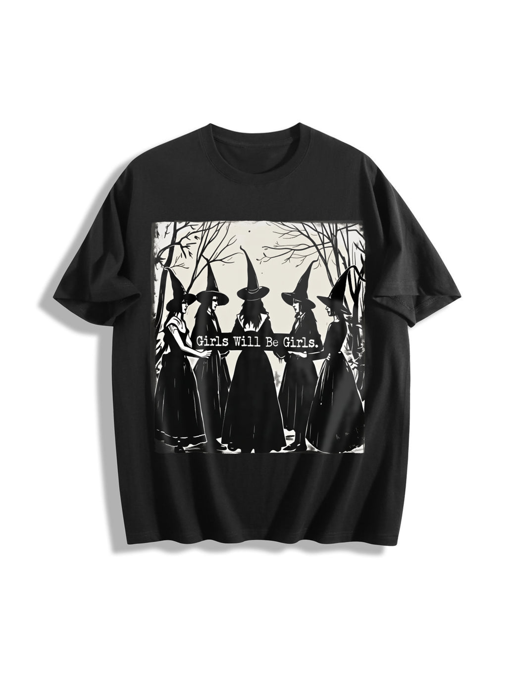 Girls Will Be Girls Witch Cotton T-Shirt - Black