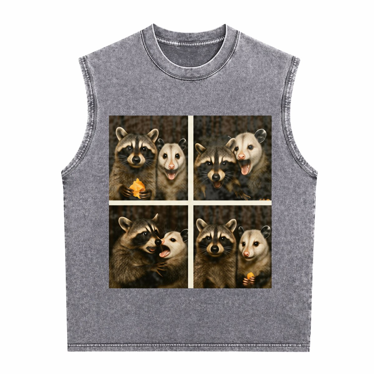 Funny Possum & Raccoon Photobooth Selfie - With 4 Animal Men's Washed Tank Top - product view