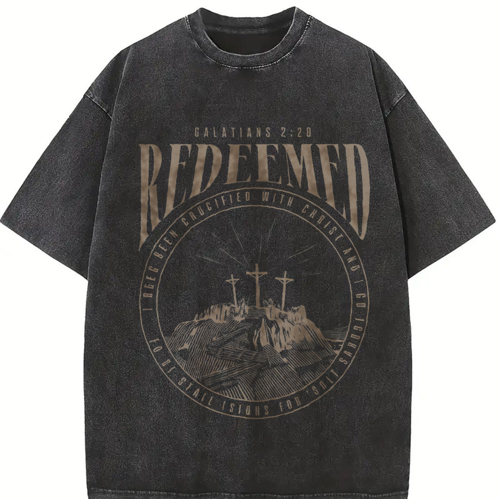 valentine shirts REDEEMED Men's 100% Cotton 220gsm Short Sleeve T-Shirt - Double-Sided Retro Street Print, Machine Washable Round Neck Summer Casual Top, H-Fit Christian Faith Design with Cross & Scripture (Romans 3:23), Faithbased Apparel | Soft Texture
