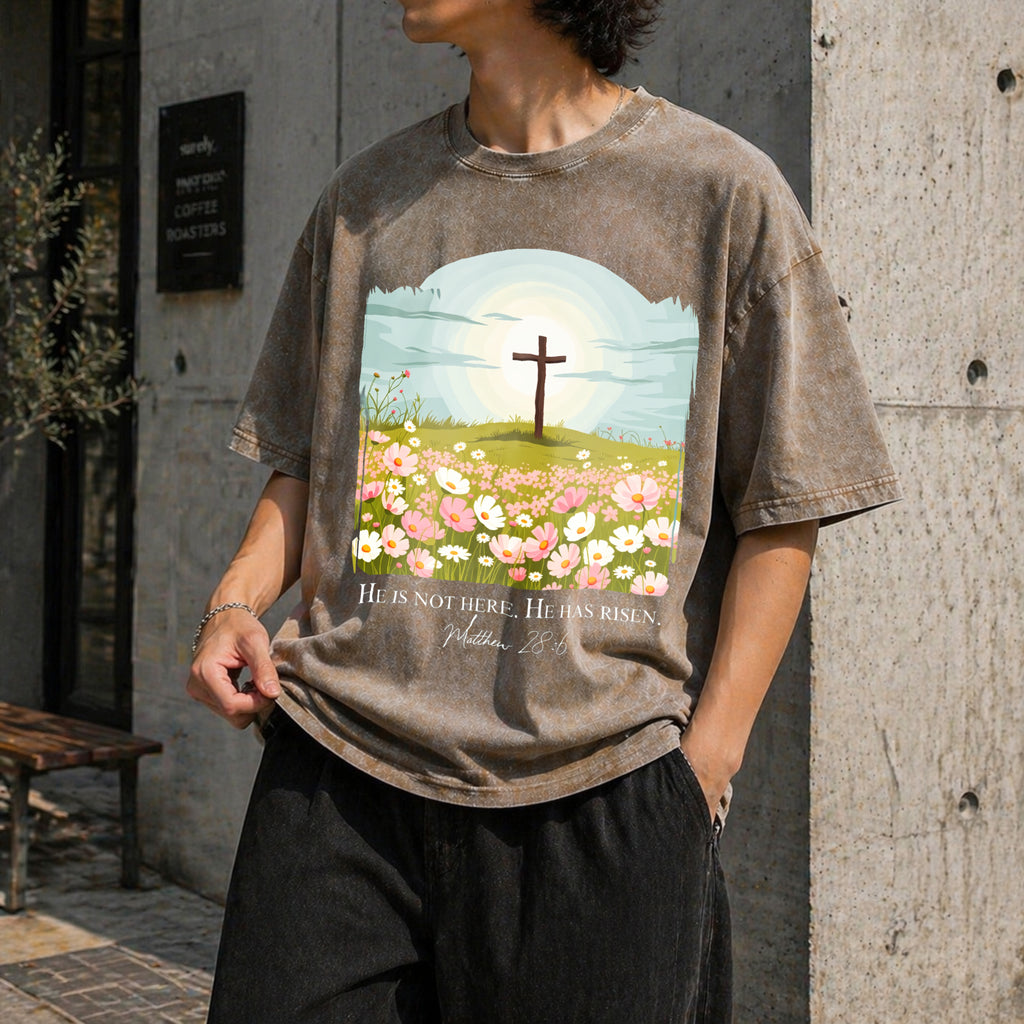 Christian Easter He Is Risen Vintage Washed T-Shirt - product view