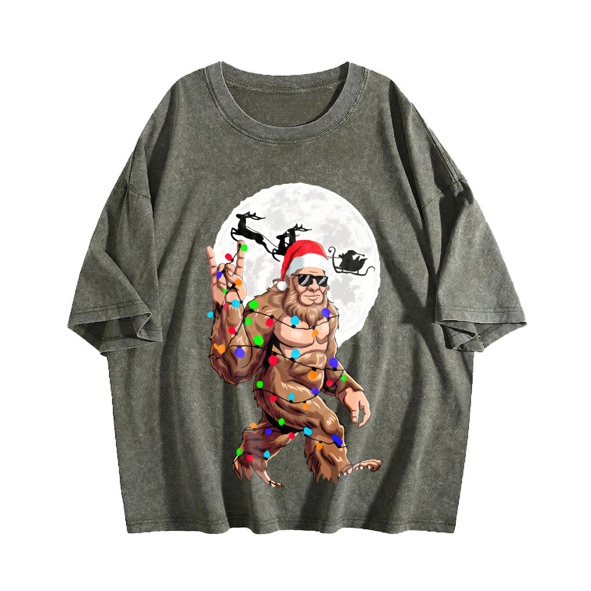 Funny Bigfoot Claus Christmas Vintage Washed T-Shirt - product view