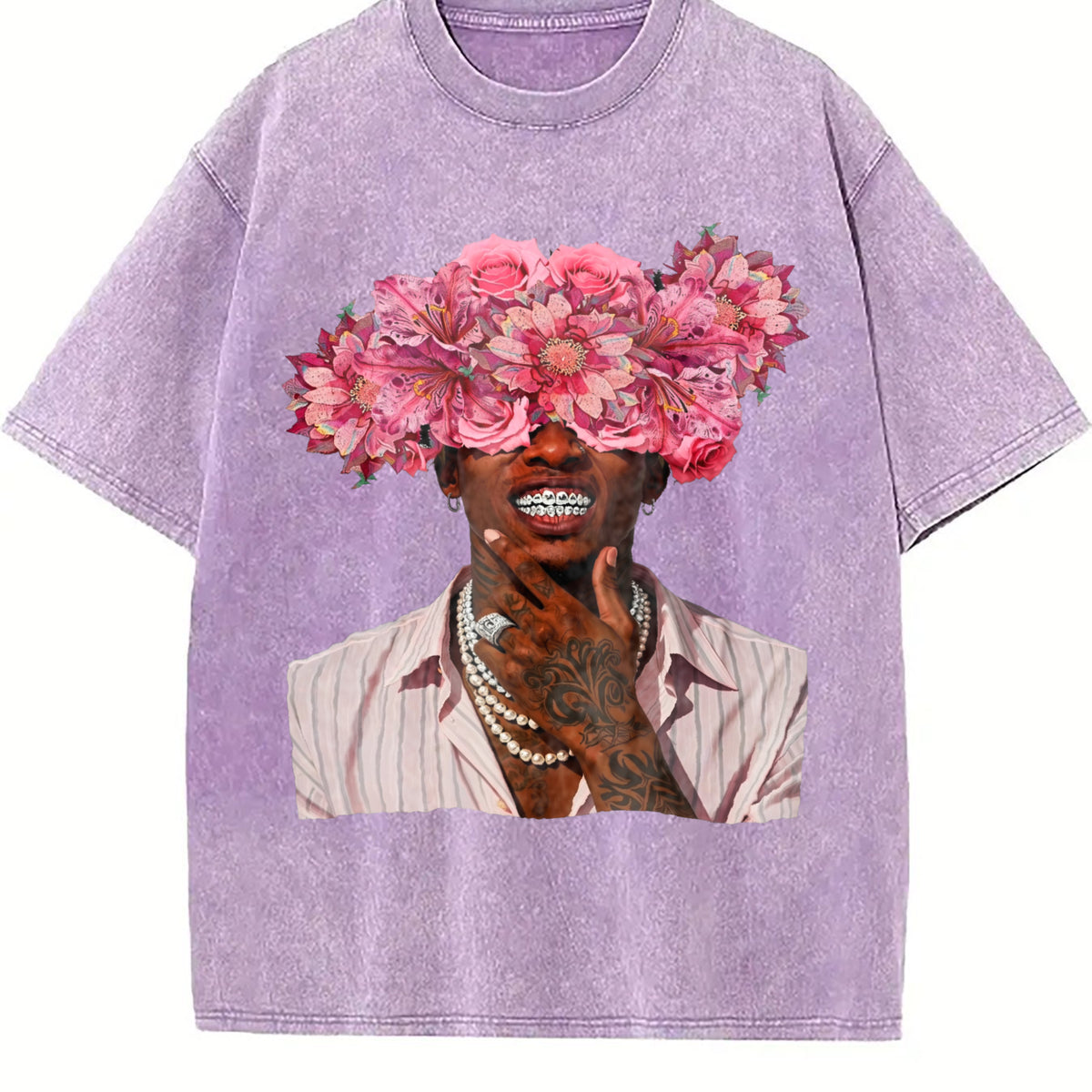 Floral Head Portrait Vintage Washed T-Shirt - product view