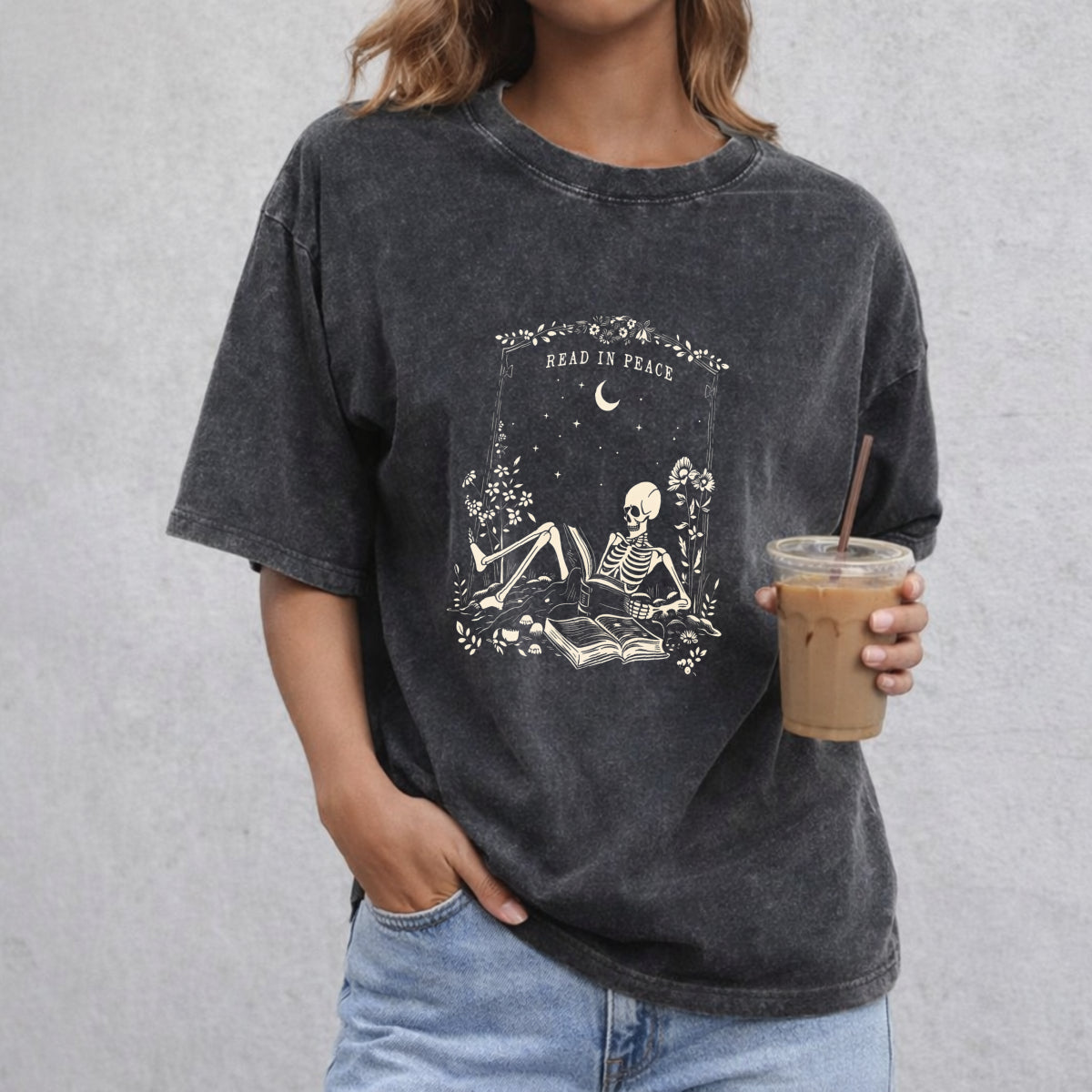 Read in Peace Comfort Colors Shirt, Bookish Halloween Shirt, Skeleton Book Tee, Skeleton Reading T-shirt, Book Lover Halloween