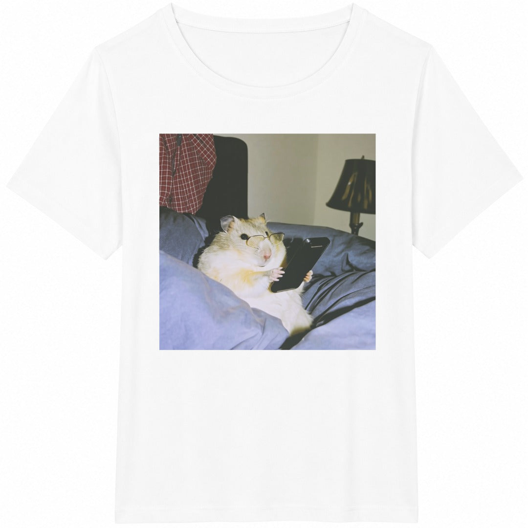 Funny Hamster Reading Cotton T-Shirt - product view