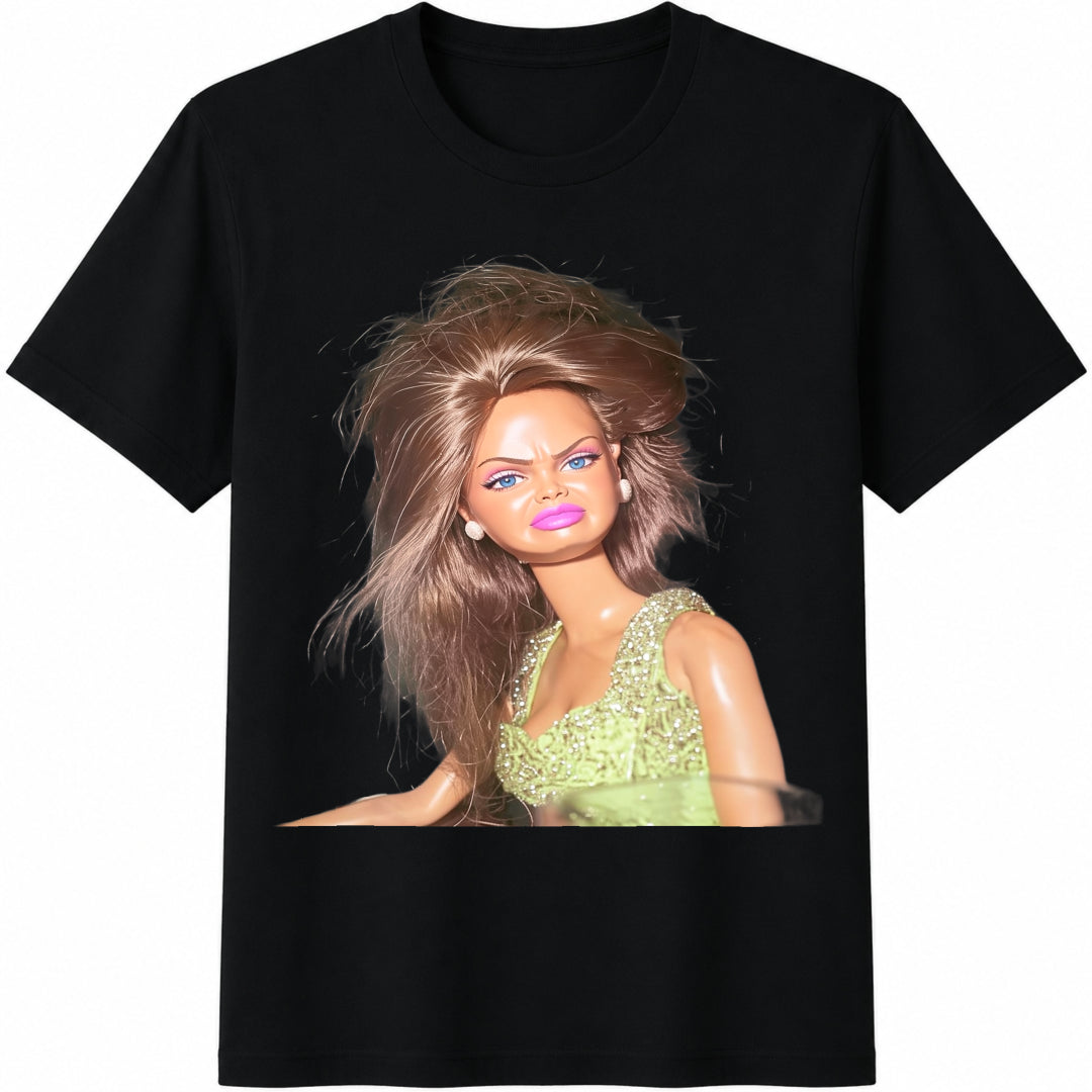 Funny Disgusting Doll Face Meme Hilarious Sarcastic Cotton T-Shirt - Black