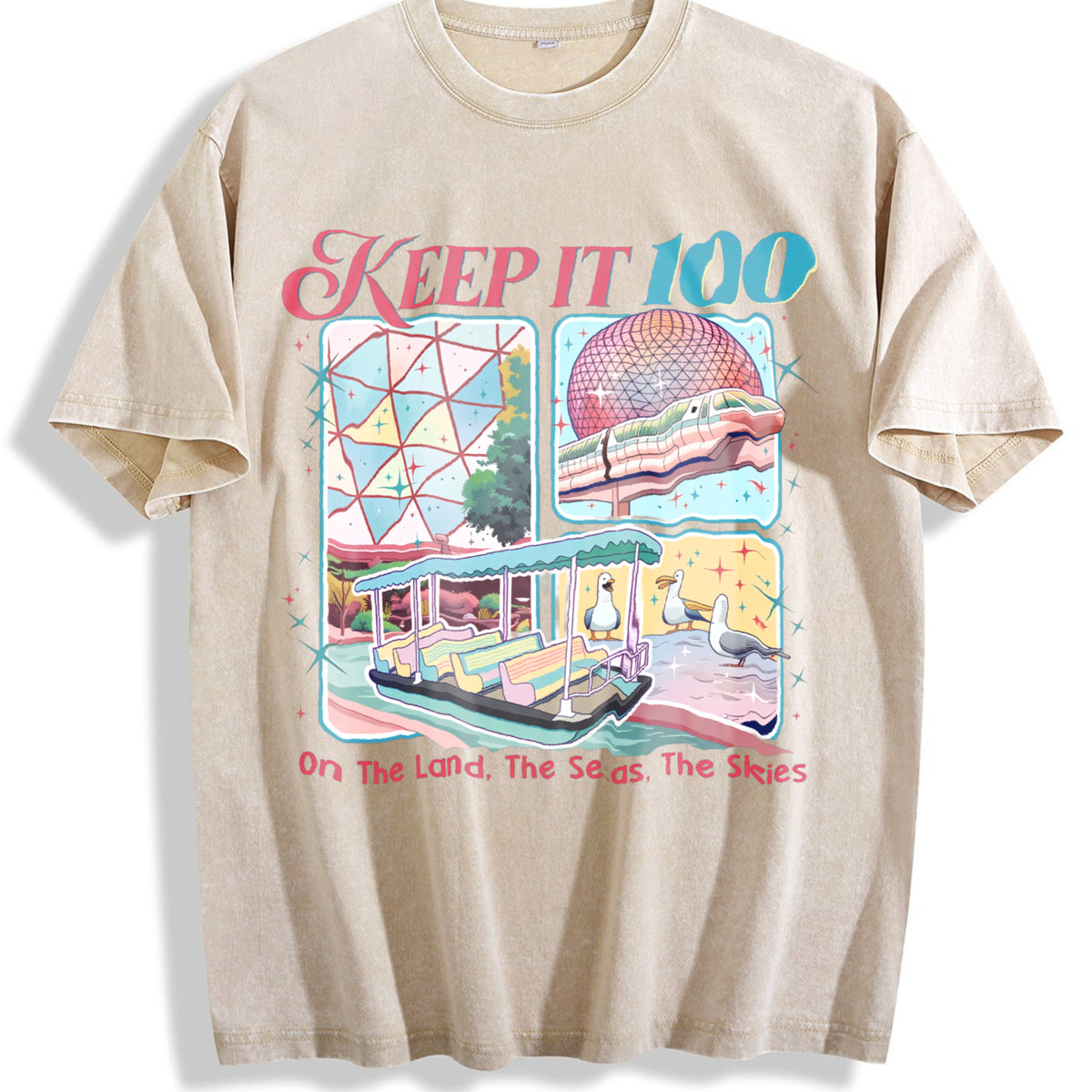Keep It 100 Vintage Washed T-Shirt - Beige