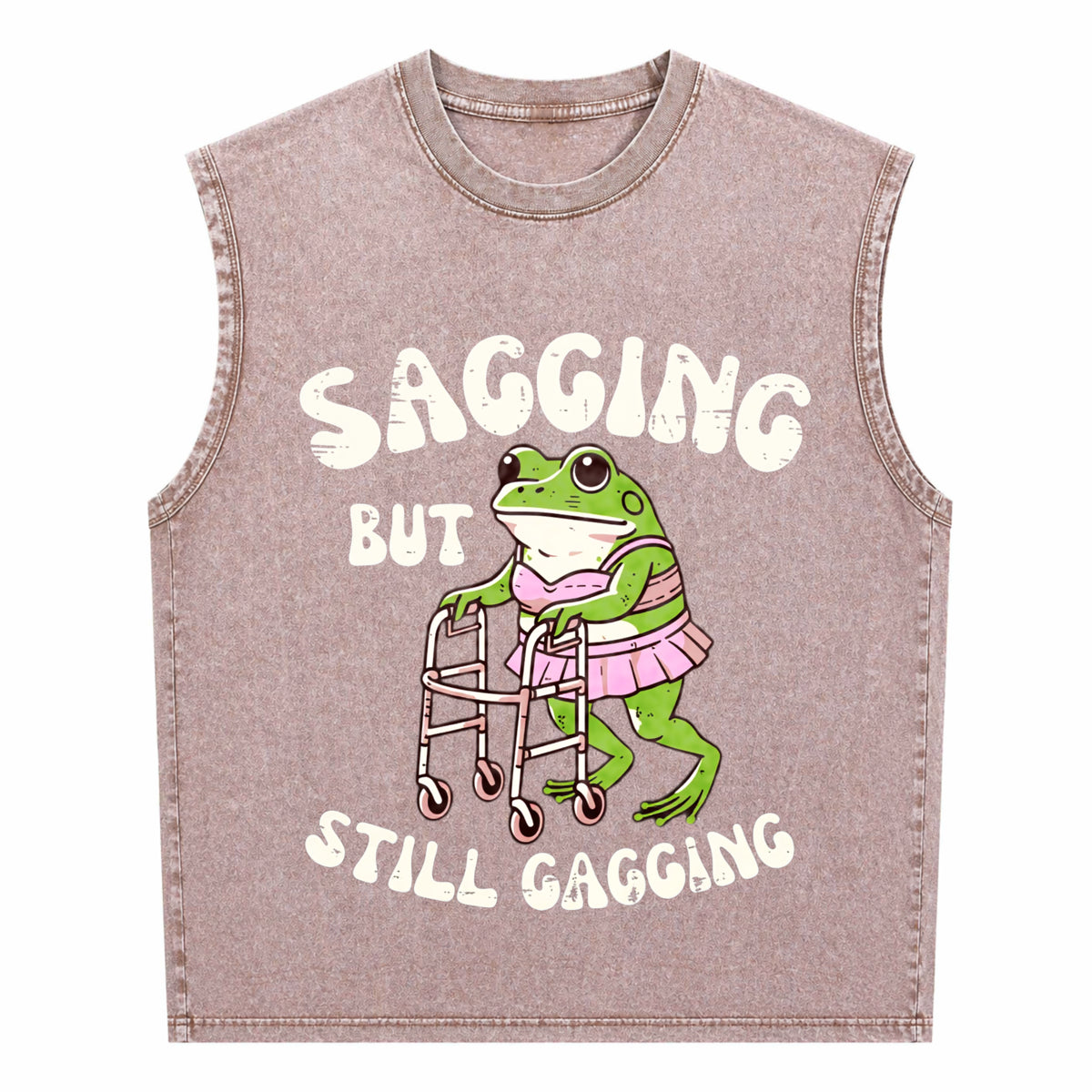 Sagging But Still Gagging Frog Funny Cringe Meme Men's Washed Tank Top - product view