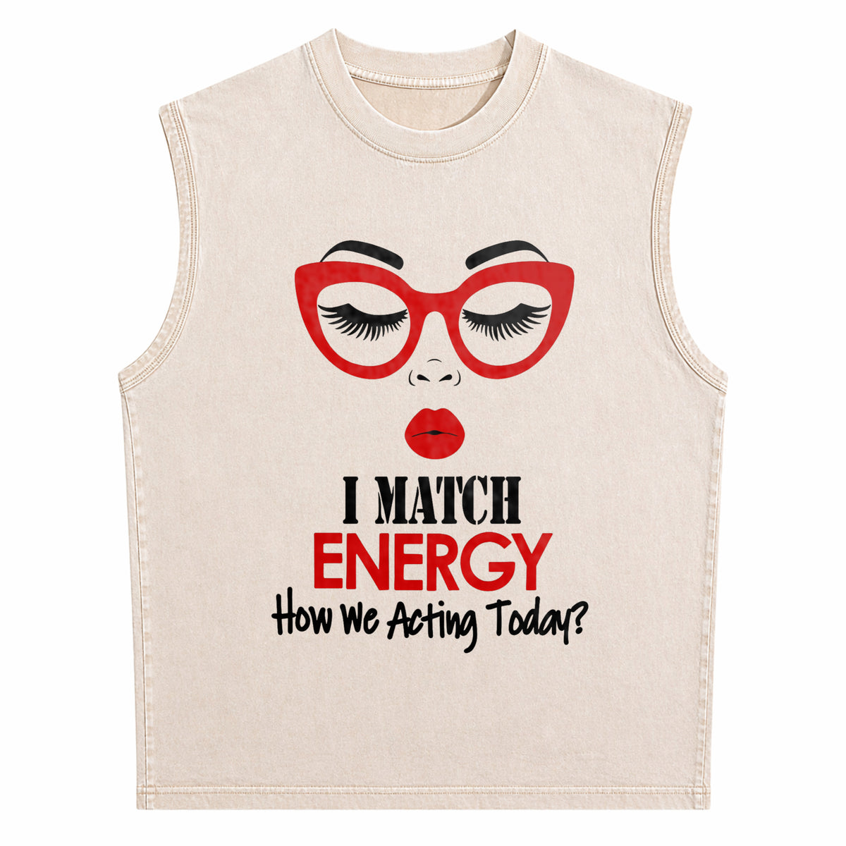 I Match Energy Slogan Men's Washed Tank Top - product view