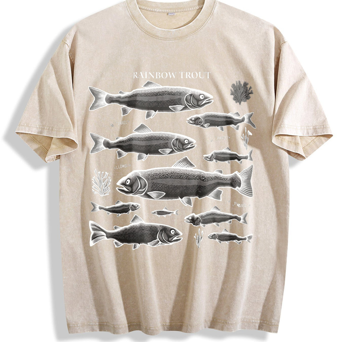 Rainbow Trout Fish 90s Vintage Washed T-Shirt - Beige