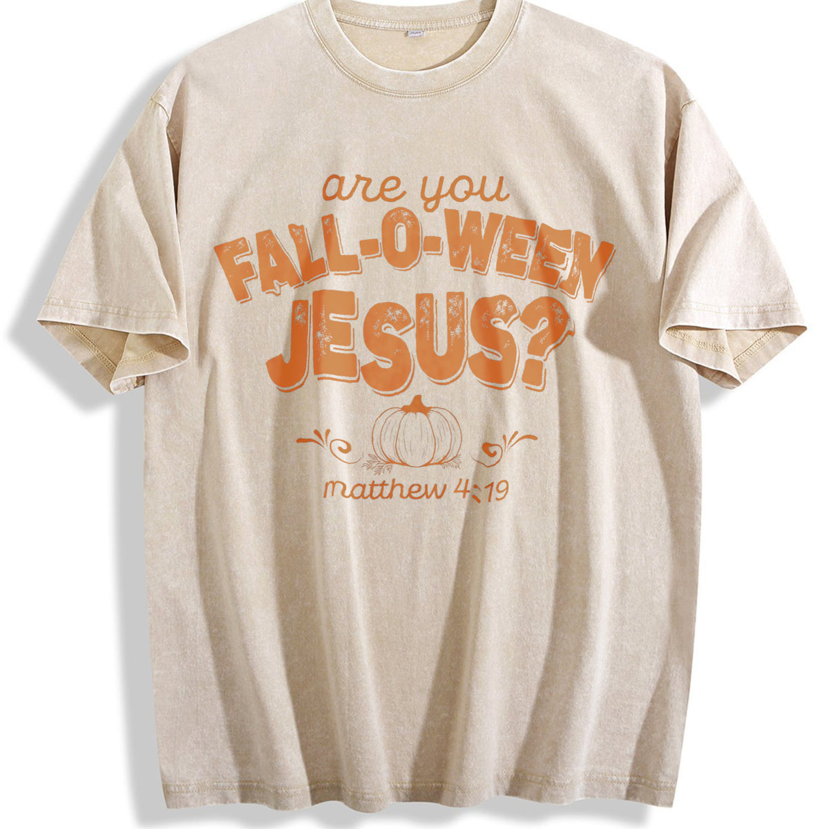 Fall Religious Vintage Washed T-Shirt - Beige