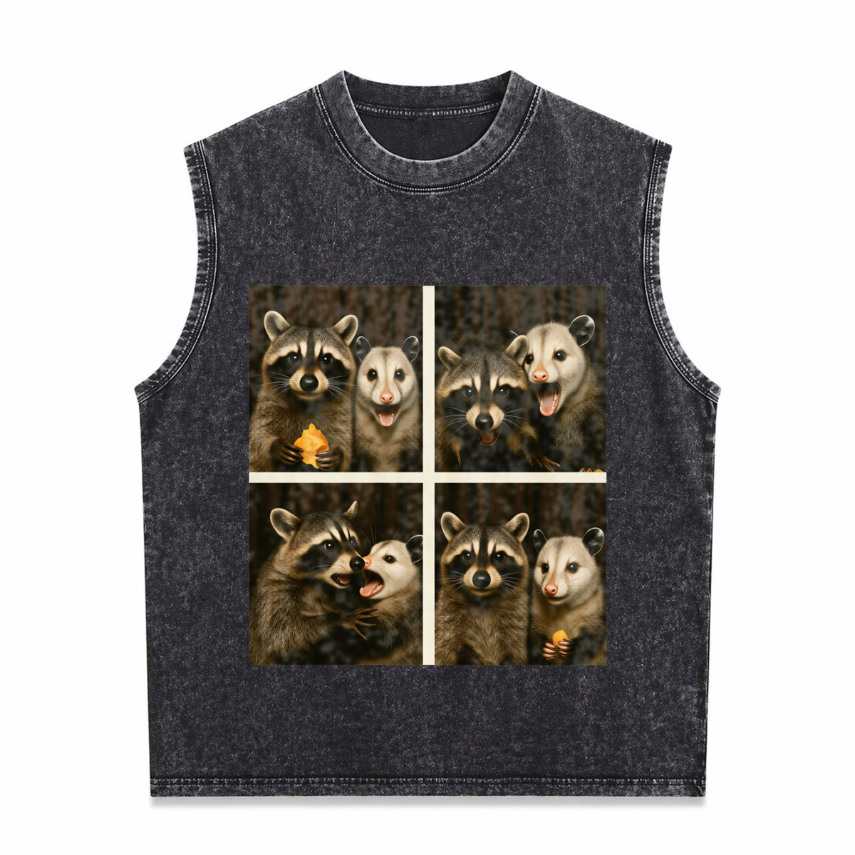 Funny Possum & Raccoon Photobooth Selfie - With 4 Animal Men's Washed Tank Top - Black