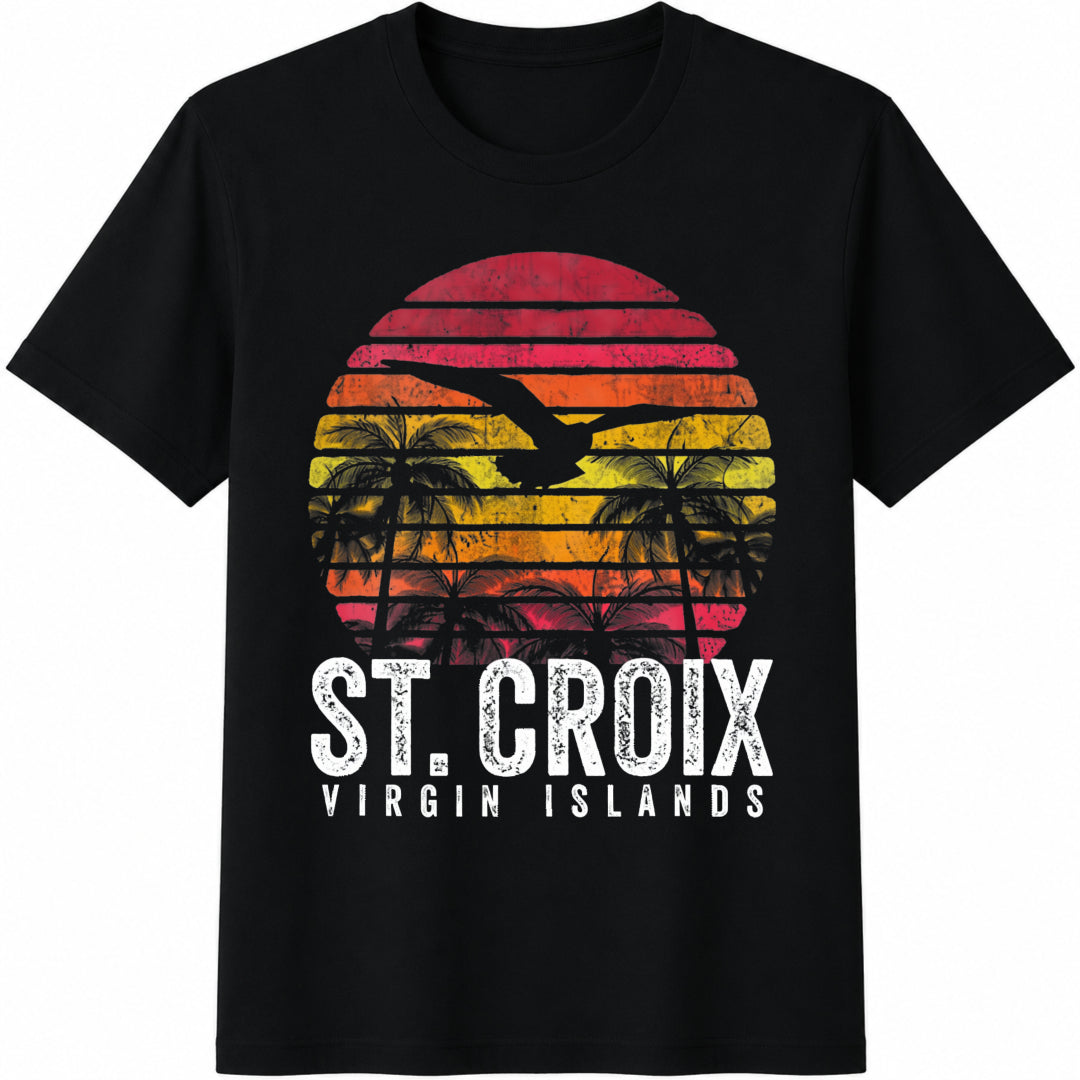 St Croix Sunset Beach Island Mazezy De Cotton T-Shirt - Black