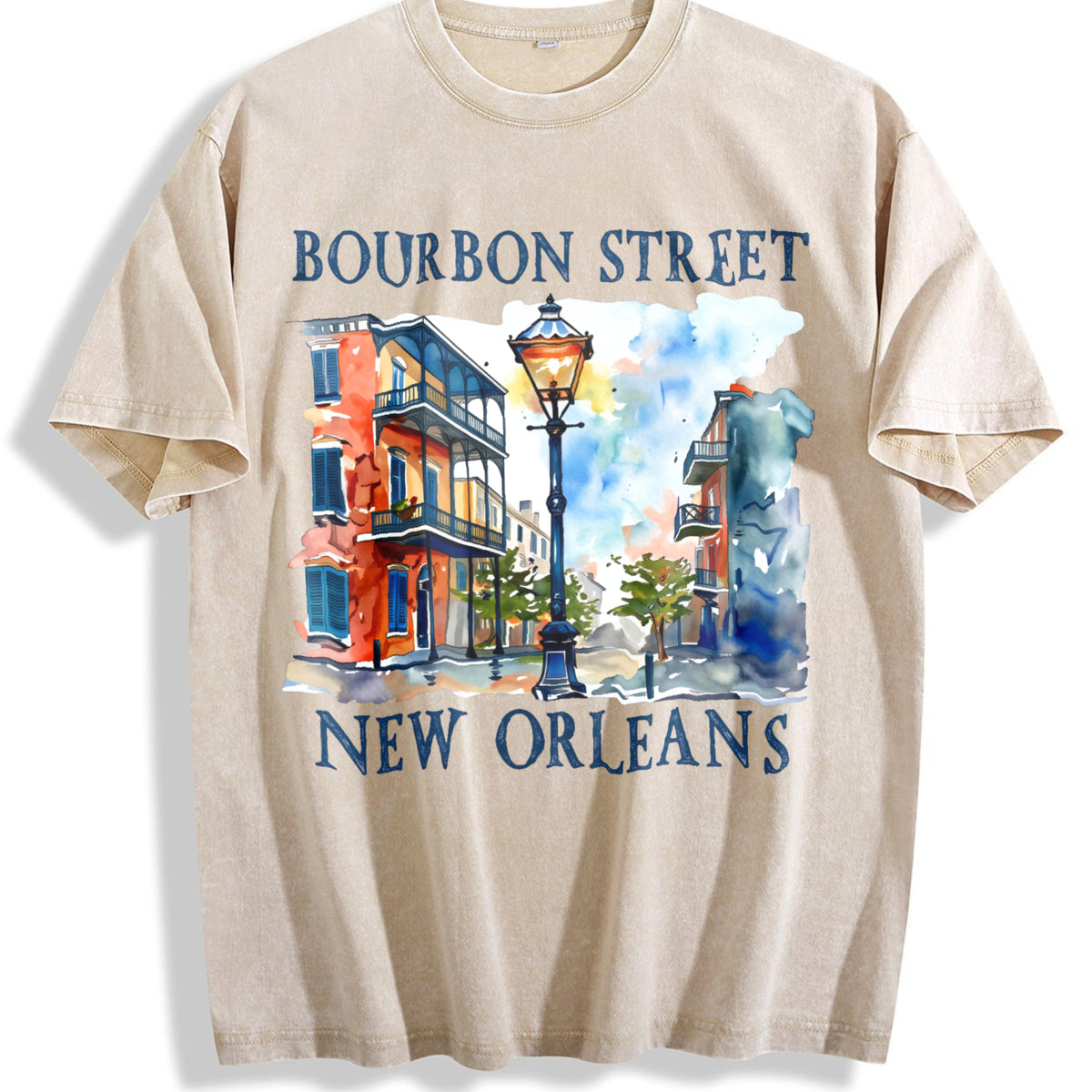 Bourbon New Orleans Vintage Washed T-Shirt - Beige