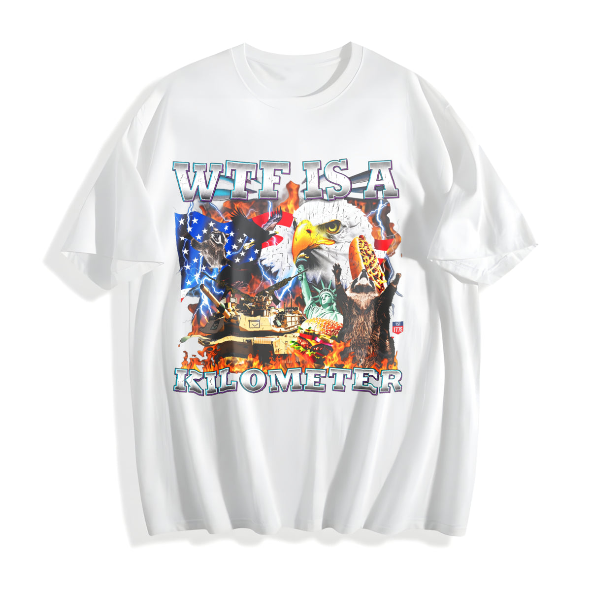 WTF Is A Kilometer Funny Patriotic USA Eagle American Meme 4th Cotton T-Shirt - product view