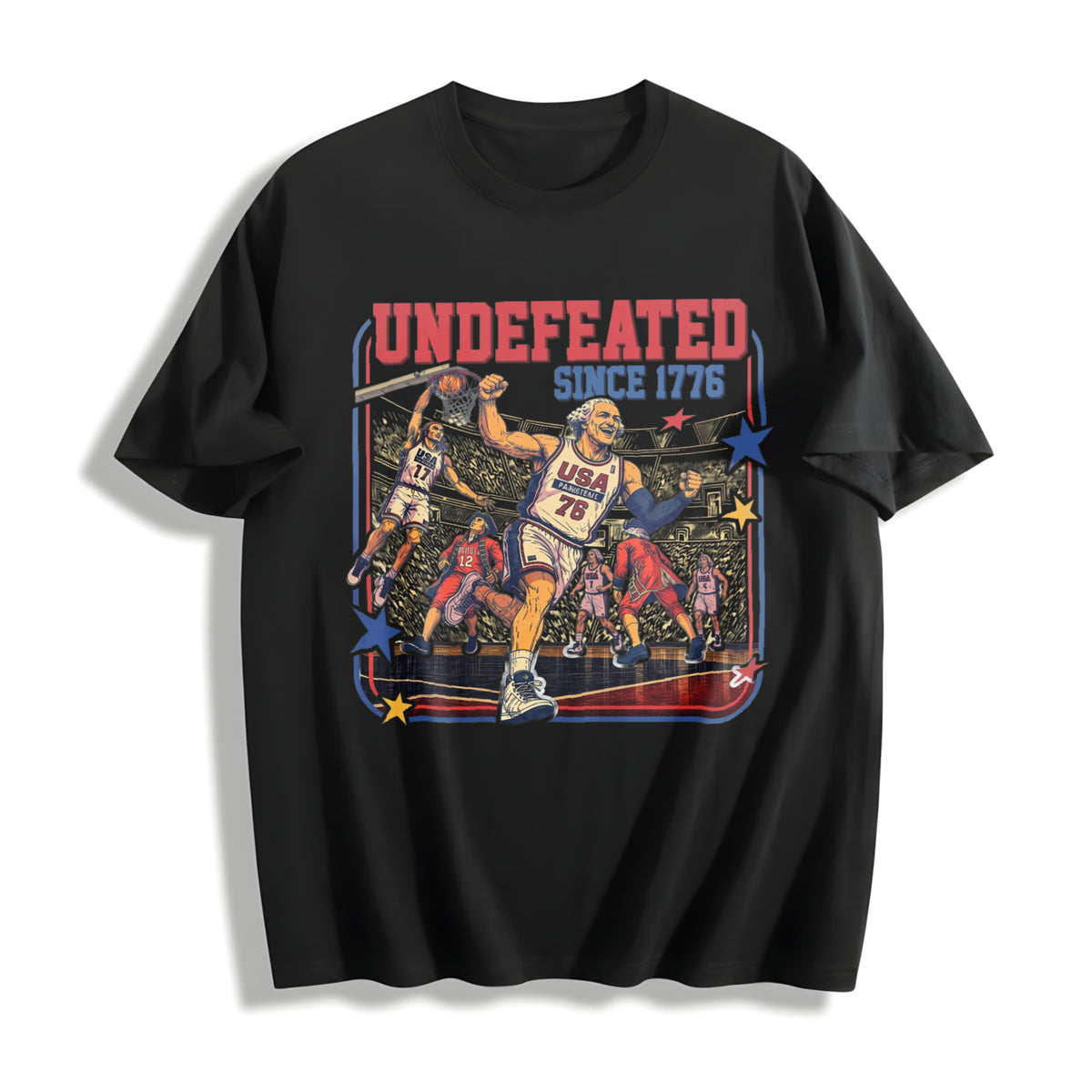 Funny Founding Fathers Basketball Cotton T-Shirt - Black