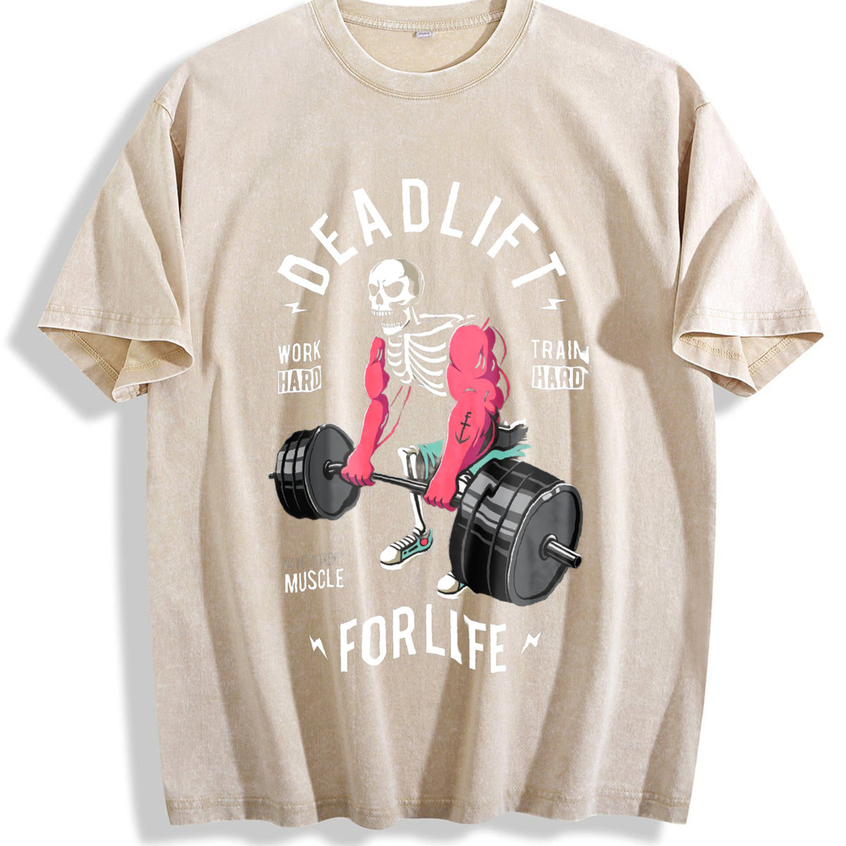 Gym Motivation Vintage Washed T-Shirt - Beige
