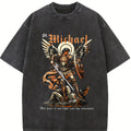 Men'S Heavyweight 230GSM Vintage Batik T-Shirt - Double-Sided Washed Christian Faith Design with Michael the Archangel & Psalm 18:15 Bible Verse, All-Season Casual Round Neck Tee for Outdoor Activities, Church Events & Casual Attire - Machi