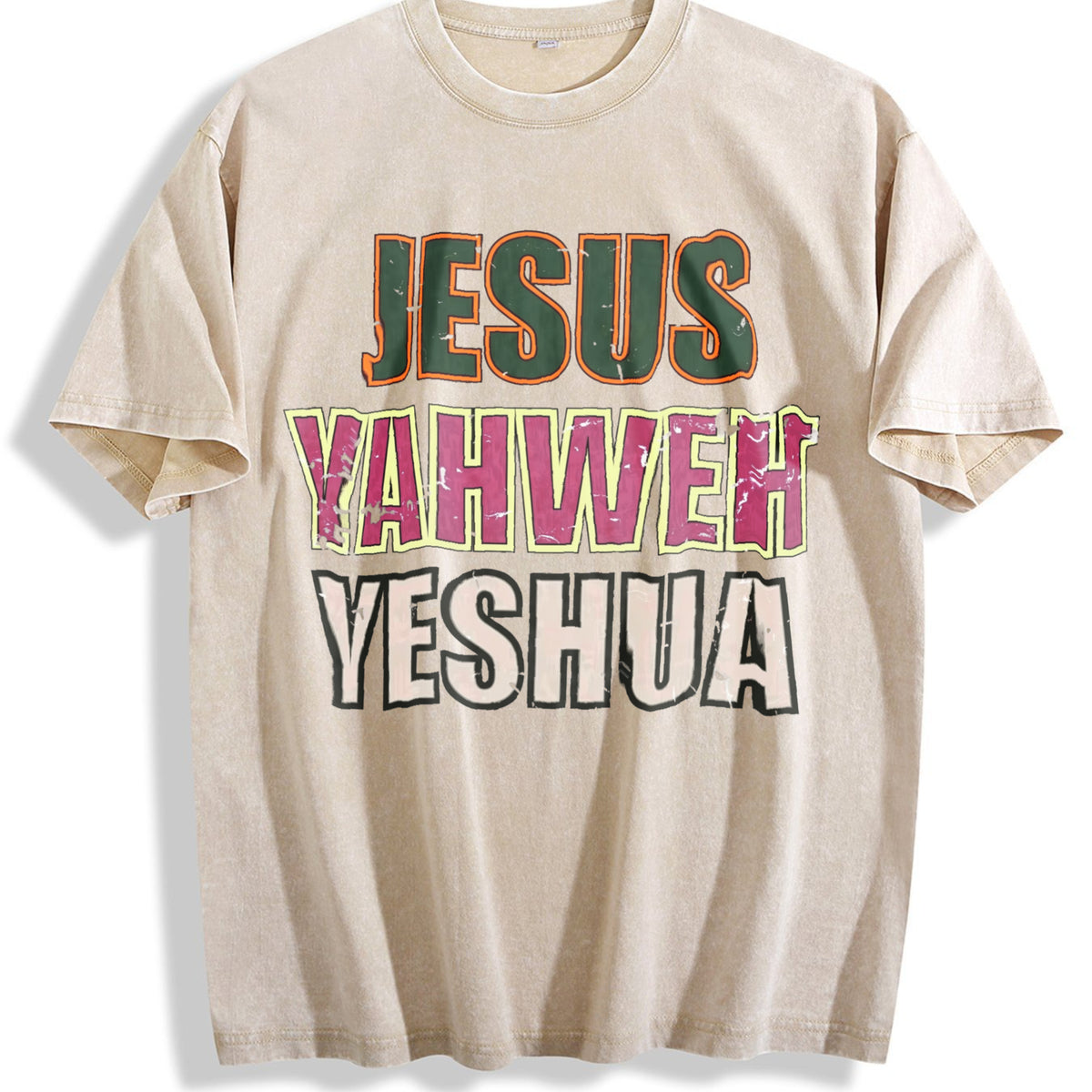Jesus Yahweh Yeshua Religious Text Vintage Washed T-Shirt - Beige