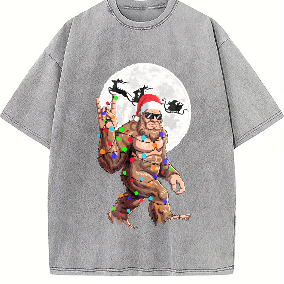 Funny Bigfoot Claus Christmas Vintage Washed T-Shirt - product view