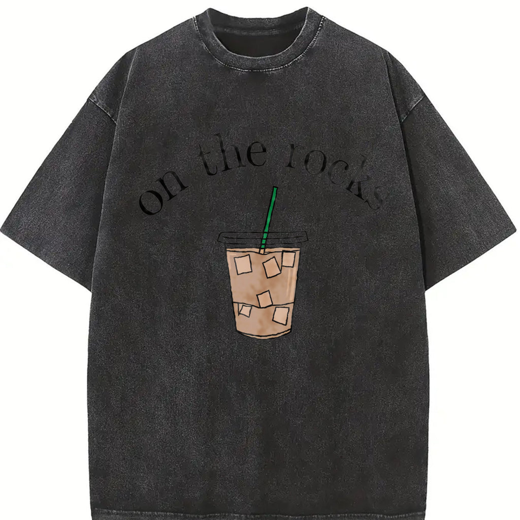 Funny Coffee Iced Tshirt, Coffee Lover Gift Tee, On The Rock Coffee Shirt, Trendy Graphic Tee Tops
