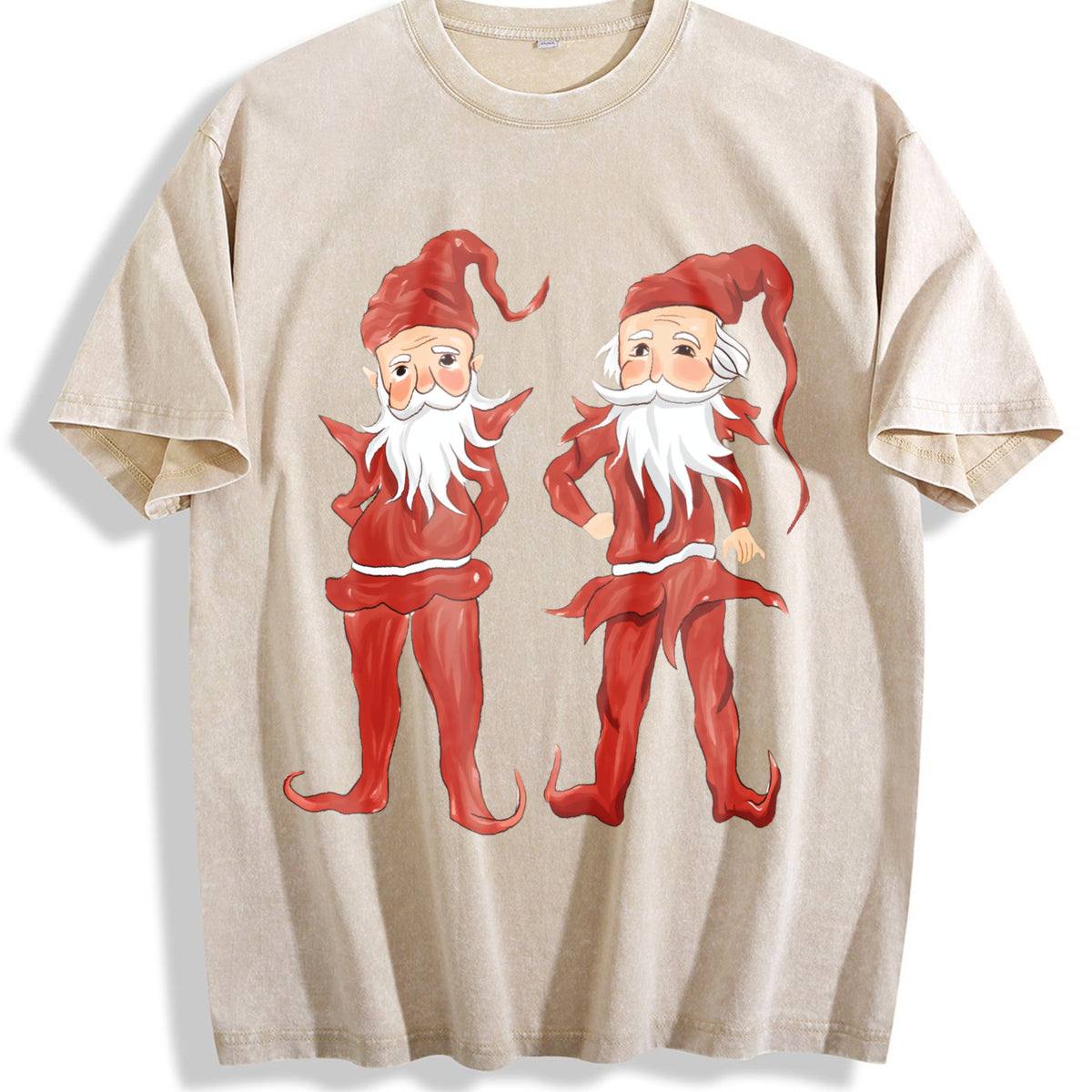 Christmas Elves Teenager Vintage Washed T-Shirt - Beige