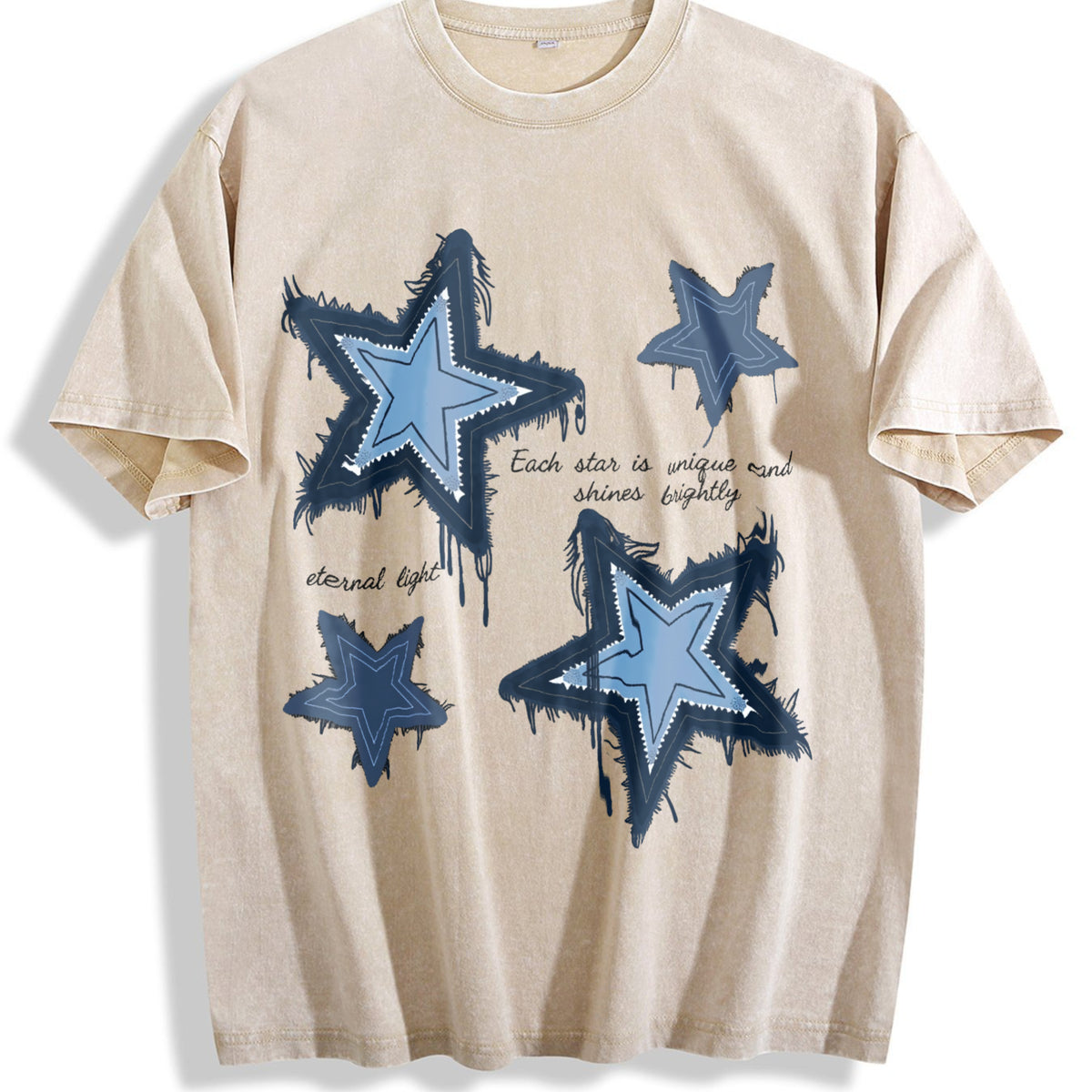Each Star Is Unique And Shines Brightly Pure Hip-hop Vintage Washed T-Shirt - Beige