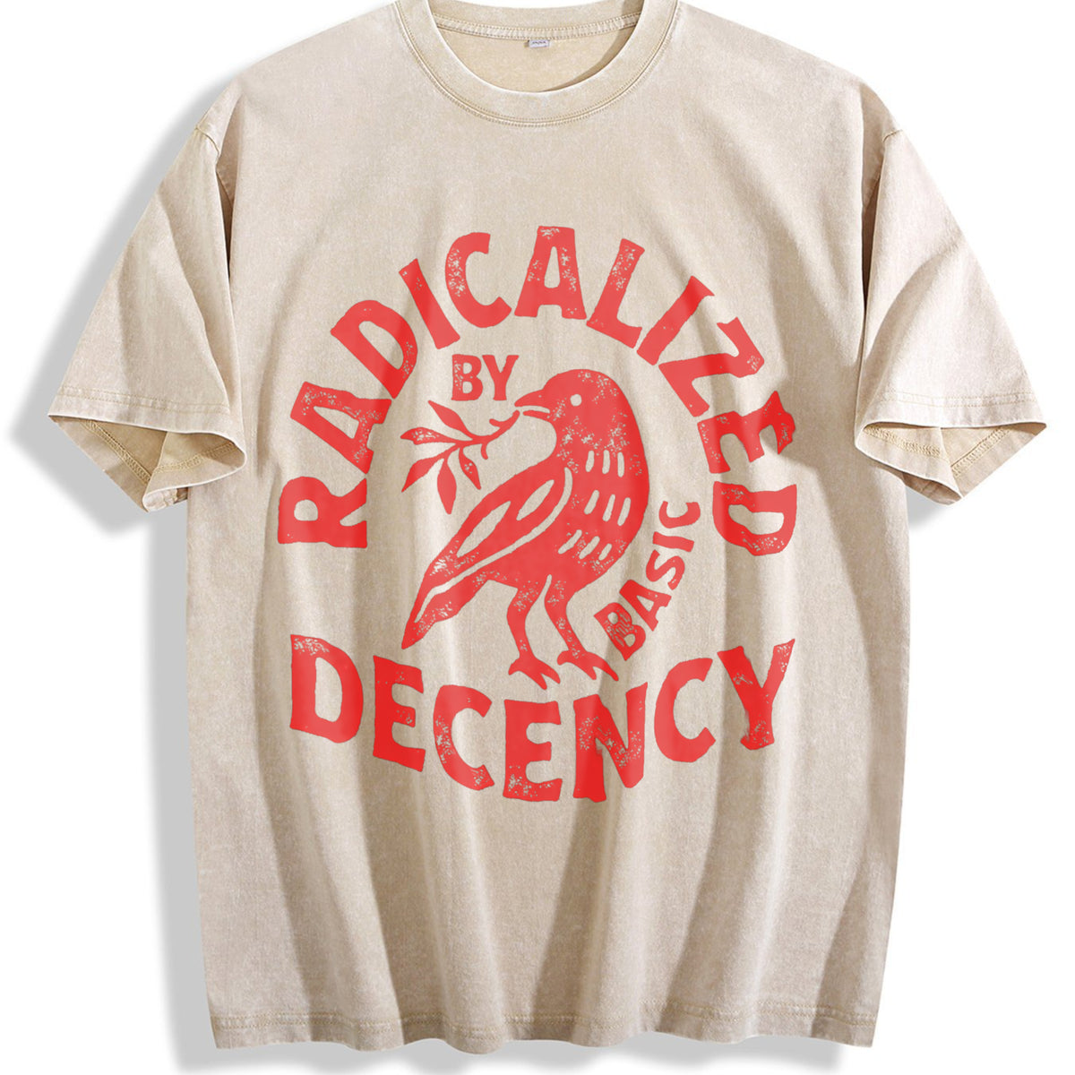 Radicalized By Basic Decency Vintage Washed T-Shirt - Beige