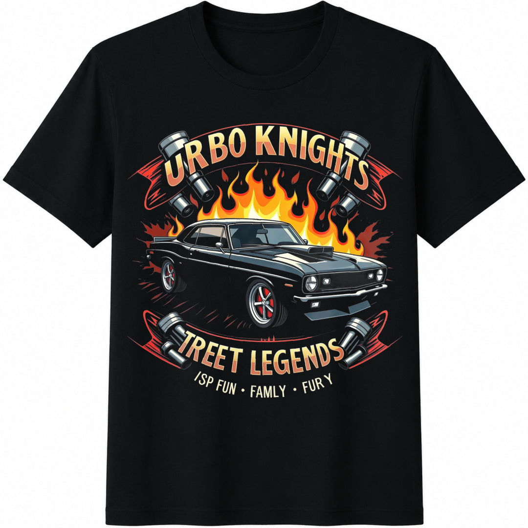 Turbo Knights Legends - Classic Car For Fun Cotton T-Shirt - Black