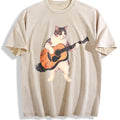 Guitar Cat Vintage Washed T-Shirt - Beige