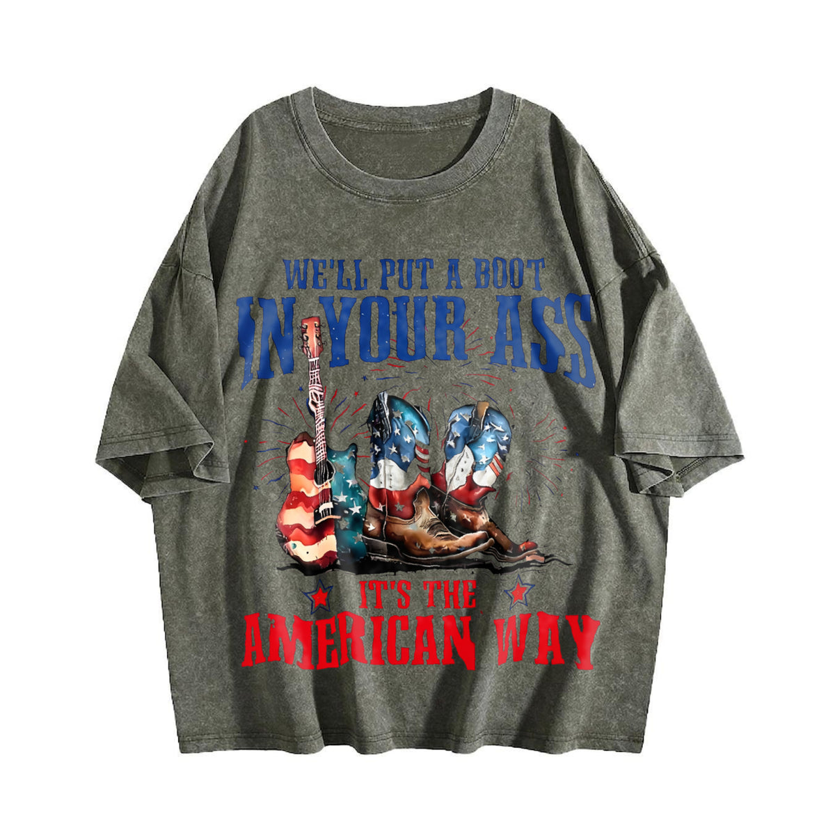 It's The American Way Cowboy Boot Guitar Vintage Washed T-Shirt - product view