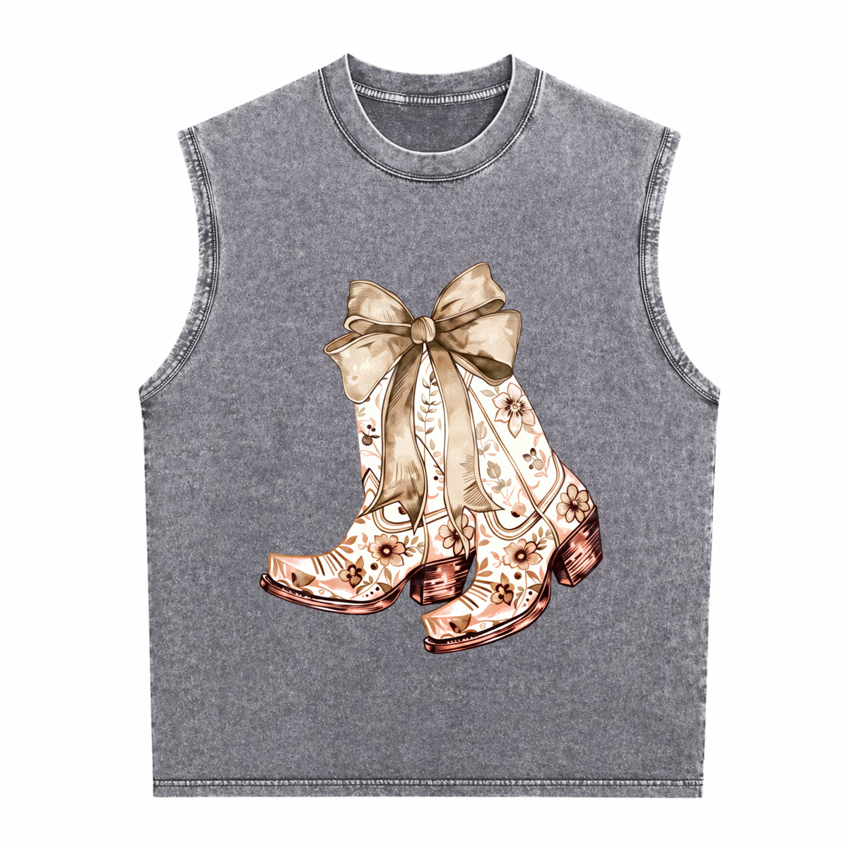 Cowgirl Chinoiserie Floral Boot Men's Washed Tank Top - product view